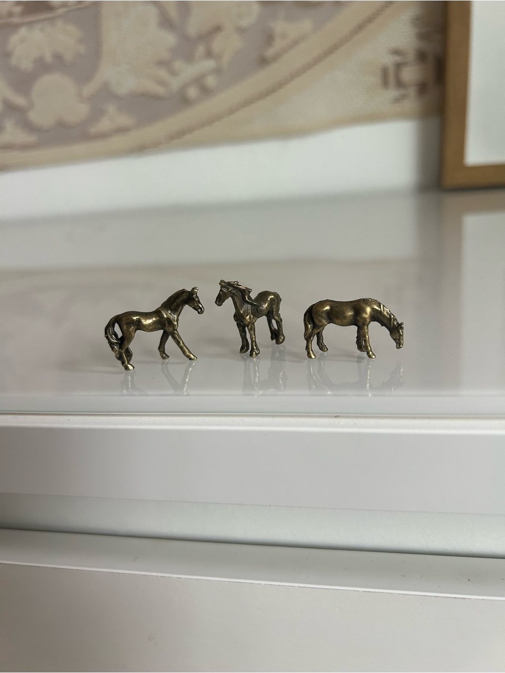 VTG miniature Brass Horse Figurine Set stocking stuffers gift stallions pony 1”